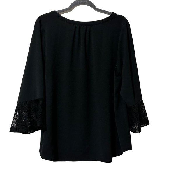AGB women’s size 1X flowy black semi sheer black lace cuffs blouse - Picture 3 of 7
